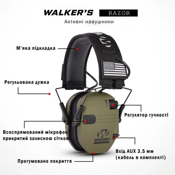 Захисні активні навушники Walker`s Razor олива. 40588 фото