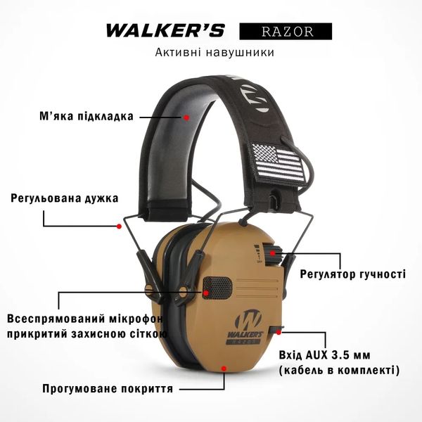 Захисні активні навушники Walker`s Razor койот. 40589 фото