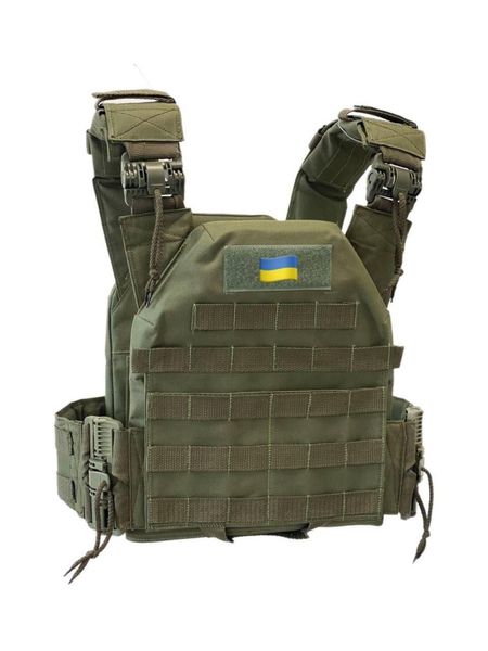 Плитоноска швидкого скидання з боковими карманами Cordura 1000D олива 42225 фото