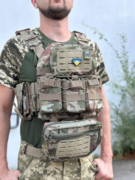 Плитоноска швидкого скидання з боковими карманами Cordura 1000D+ напашник та 6 підсумків мультикам 42248 фото