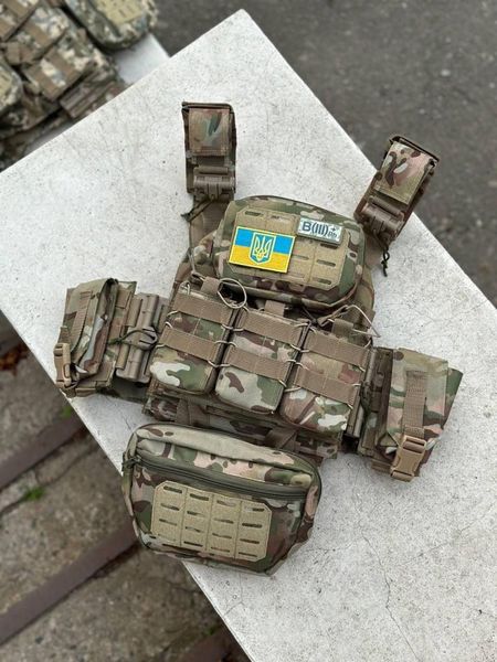 Плитоноска швидкого скидання з боковими карманами Cordura 1000D+ напашник та 6 підсумків мультикам 42248 фото