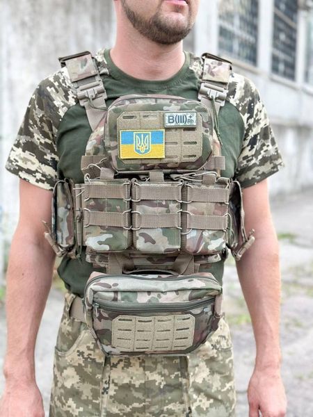 Плитоноска швидкого скидання з боковими карманами Cordura 1000D+ напашник та 6 підсумків мультикам 42248 фото