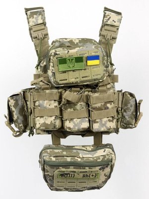 Плитоноска швидкого скидання з боковими карманами Cordura 1000D+ напашник та 6 підсумків піксель 42250 фото