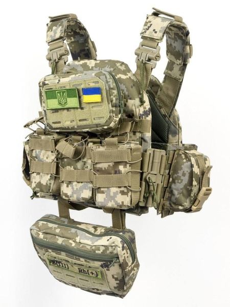 Плитоноска швидкого скидання з боковими карманами Cordura 1000D+ напашник та 6 підсумків піксель 42250 фото