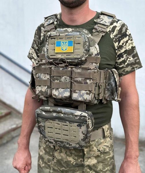 Плитоноска швидкого скидання з боковими карманами Cordura 1000D+ напашник та 6 підсумків піксель 42250 фото