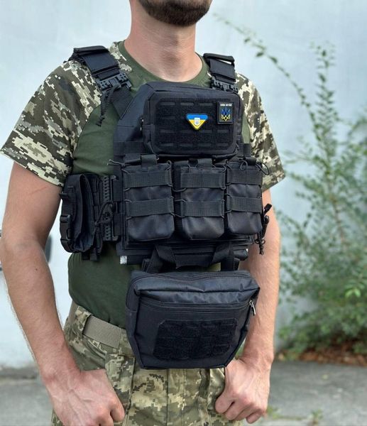 Плитоноска швидкого скидання з боковими карманами Cordura 1000D+ напашник та 6 підсумків чорна 42251 фото