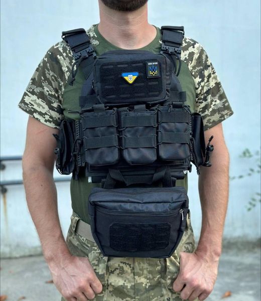 Плитоноска швидкого скидання з боковими карманами Cordura 1000D+ напашник та 6 підсумків чорна 42251 фото